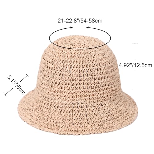 Rulala Fancy Womens Sun Hat Handmade Straw Bucket UV Protection Wide Brim Packable Travel Summer Cap for Beach UPF 50+ - color: Pale Dogwood