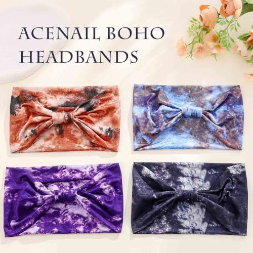 Acenail Wide Headbands Women Turban Knotted Headband Elastic Non Slip Boho Hairbands Tie Dye Hairband Bohemian Workout Head Wraps Yoga Hair Scarfs Fashion Hair Accessories for Women 4Pcs(#3 Tie Dye) - color: Tie Dye