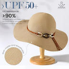 Beach Sun Straw Hats for Women, UPF 50+ UV Sun Protection Wide Brim Summer Straw Hat Foldable Packable Roll up Cap - color: Buckle - Khaki & Beige