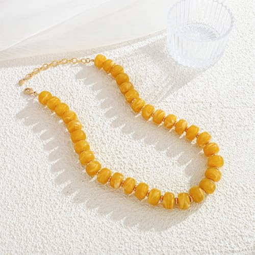Summer Beach Jewelry Chunky Beaded Necklace for Women Trendy Statement Big Colorful Resin Bead Choker Necklaces Boho Charm Jewelry Cute Gifts for Love - color: Light Yellow
