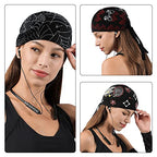 DOCILA 3 Pcs Do Rags for Men Skull Cap Bandana Hat Breathable Helmet Linner Beanie - color: Blackwhiteredspider