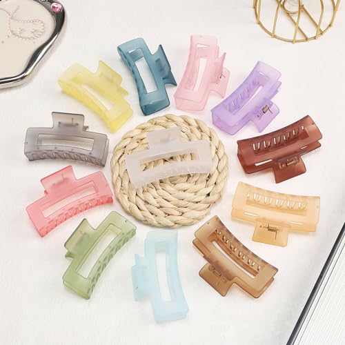 Sisiaipu 3.5 Inch Square and Rectangular Hair Clips - 12 Pcs Claw Clips for Thick and Thin Hair, Rectangle Jaw Clips in Bulk, Hair Accessories for Women and Girls - Ice Cream - color: Ice Cream
