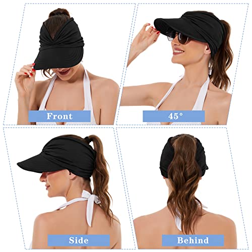 Zando Sun Visor Hats for Women - Beach Wide Brim Fashion Hat UV Protection Quick Dry Packable Summer Cap for Casual Sports - color: Black & White