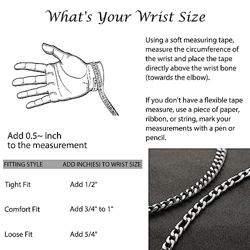 2Pcs Stainless Steel Bracelets for Men 14K Gold Plated Cuban Link Figaro Rope Silver Chain Bracelet Set Curb Width Sturdy Bracelet 7.5/8.3/9 Inches Jewelry Gifts for Dad Husband - color: B:Silver-Figaro+Cuban Link, size: Display Length: 9.0 Inches