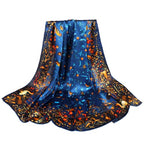100% Pure Mulberry Silk Scarf 43”*43” Large Square Lightweight Headscarf Women’s Hair Wraps Shawls with Gift Packed - color: Blue Flower Bird