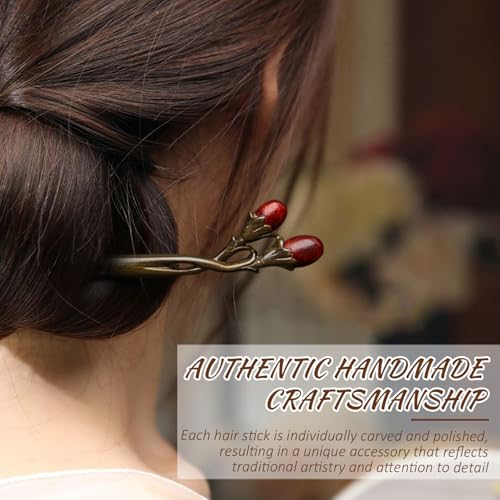 Chinese Hair Chopsticks, 18cm Handmade Green Sandalwood Hair Stick for Women, Vintage Bun Holder