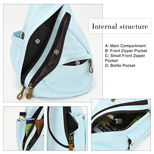 KL928 Canvas Sling Bag - Small Crossbody Backpack Shoulder Casual Daypack Rucksack for Men Women(LightBlue) - color: Canvas-lightblue