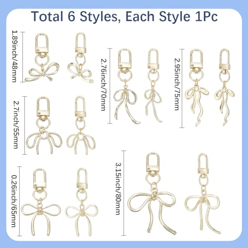 1 Box 6 Styles 6 Pcs Bag Charms Bow Gold Bowknot Key Chain Alloy Cute Elegant Aesthetic Car Key Accessories Bow Keychains Charms for Purse Handbag Backpack Gift Supplies Women Decoration - color: Gold