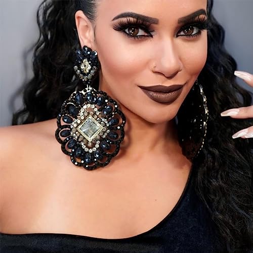 Large Black Rhinestone Earrings for Women Prom Chandelier Drop Statement Earrings Costume Jewelry - color: Black2