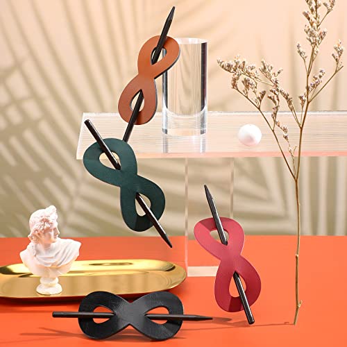 4 Pcs French Barrette Leather Hair Clip with Stick Slider Pin 8 Shape Mellow Ponytail Holders Fine Hairs Accessories Set for Women Handmade Hair Holder Clips Mother's Day Gift(Cute Color)