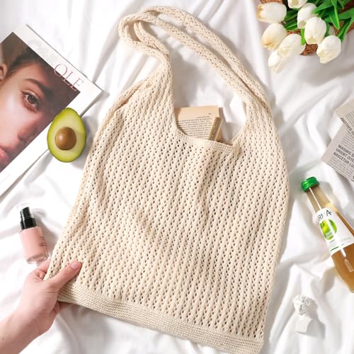 EIMMBD Crochet Bags for Women Beach Totes Bags Aesthetic Summer Tote Shoulder Hippie Bag Knit Bag - color: Standard Beige