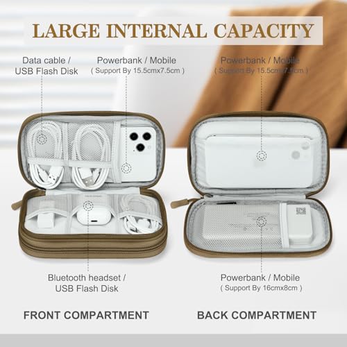 FYY Electronic Organizer, Travel Cable Organizer Bag Pouch Electronic Accessories Carry Case Portable Waterproof Double Layers All-in-One Storage Bag for Cable, Cord, Charger, Phone, Earphone Brown - color: Brown, style: Small