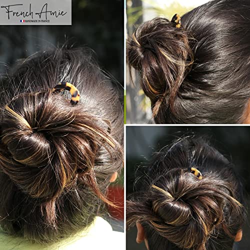 French Amie Slick Tokyo Large 4 1/4" Handmade Cellulose Acetate No Slip Grip Metal Free Chignon U Hair Pin Stick for Women and Girls, Made in France - color: Tokyo