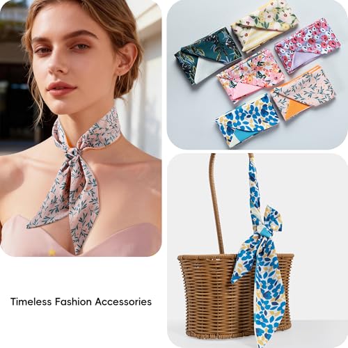 ZXZH 6 Pack Fashion Scarves for Women, Versatile Boho Head Scarf, Satin Scarf for Hair, Neck, Wrist, and Purse Accessories - color: French Floral Print