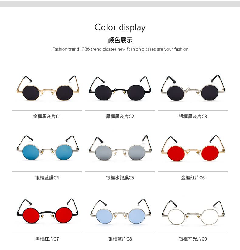 mincl/punk Small Chic Fashion Vintage Round Sunglasses Metal Frame - color: Pruple