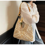 OANEXX Summer Straw Hobo Bags for Women Boho Woven Mesh Beach Tote Bag Large Capacity Crochet Vacation Shoulder Handbag - color: Beige