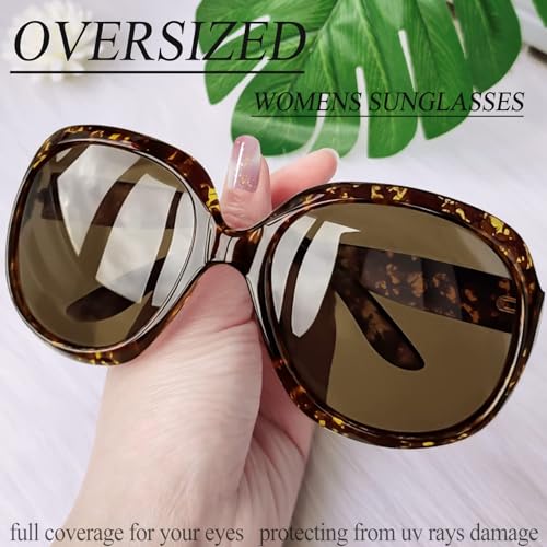 Joopin Oversized Sunglasses Womens Trendy Polarized Large Driving Sun Glasses Ladies UV Protective Big Sunnies Shades - color: B16-crystal Leopard/Brown