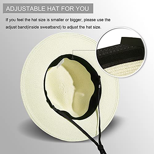 Lanzom Women Wide Brim Straw Panama Roll up Hat Fedora Beach Sun Hat UPF50+ - color: 02-fold Belt Beige, size: One Size-Small