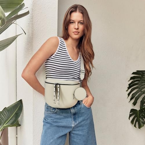 Crossbody Bags for Women, Large Vegan Leather Trendy Bum Bag - color: Beige