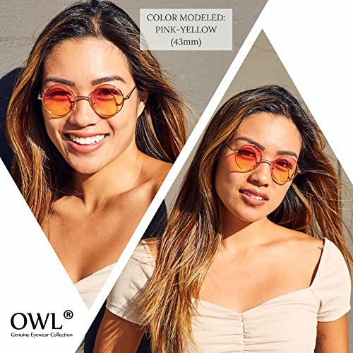 OWL Round Retro Small Circle Tint & Mirror Colored Lens 43-55 mm Sunglasses Metal - color: 43mm Gold / Mirror