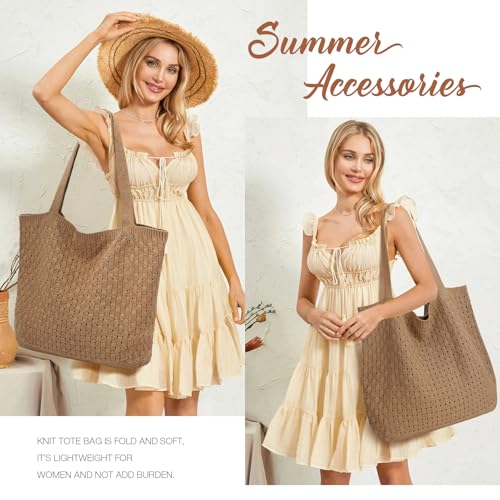 EIMMBD Crochet Bags for Women Beach Totes Bags Aesthetic Summer Tote Shoulder Hippie Bag Knit Bag - color: Large Brown-b