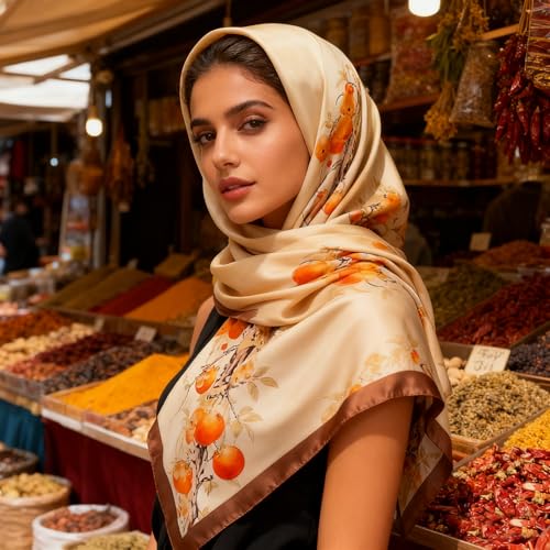 XL 43 Inch Extra Large Square Scarf Fashion Scarves Silk Feeling Hair Scarf Wrapping Scarfs Night Sleeping Headscarf - color: Ba1021