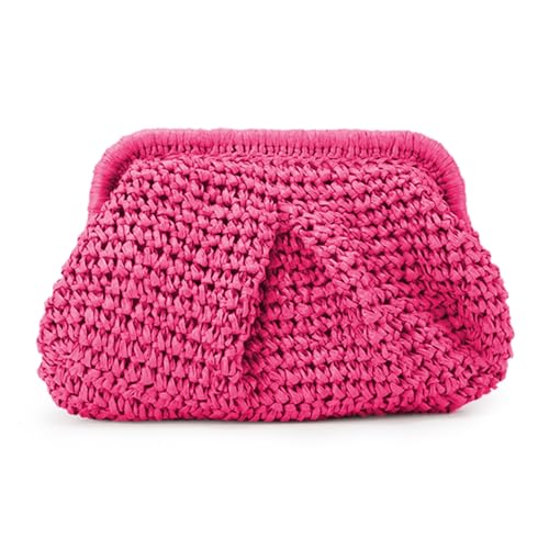 Emprier Straw Clutch Purses for Women Cloud Dumpling Pouch Straw Crossbody Shoulder Handbag Summer Beach Woven Bag - color: Rose Red