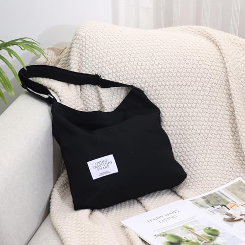 COOLOME Canvas Tote Bag for Women - Crossbody, Shoulder, Travel & Beach Bag - color: Black