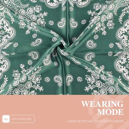 27.5 Inches Silk Head Scarf for Women Satin Hair Scarf Silk Wrap Neck Square Scarves Feeling Scarf Boho Headwear - color: Ms. Pace - Green