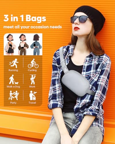 Pritent Fanny Packs for Women Cross Body Bag Waterproof Belt Bag with Adjustable Strap and Zipper Back Pocket Small Crossbody Bags Fashion Waist Packs for Workout Travelling(Light Gray) - color: Light Gray, size: Small