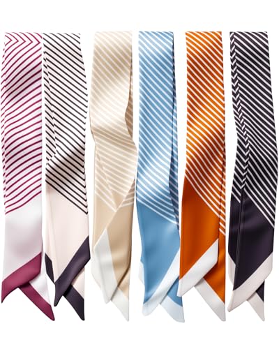 ZXZH 6 Pack Fashion Scarves for Women, Versatile Boho Head Scarf, Satin Scarf for Hair, Neck, Wrist, and Purse Accessories - color: Diagonal Stripe