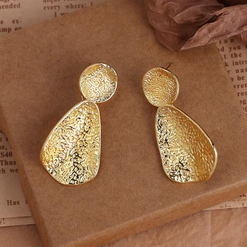 Gold Statement Earrings For Women 18K Gold Plated Sectored Flower Leaf Shell Angel Wing Earring Large Stud Earrings Hypoallergenic Stud - color: Trapezoidal earrings
