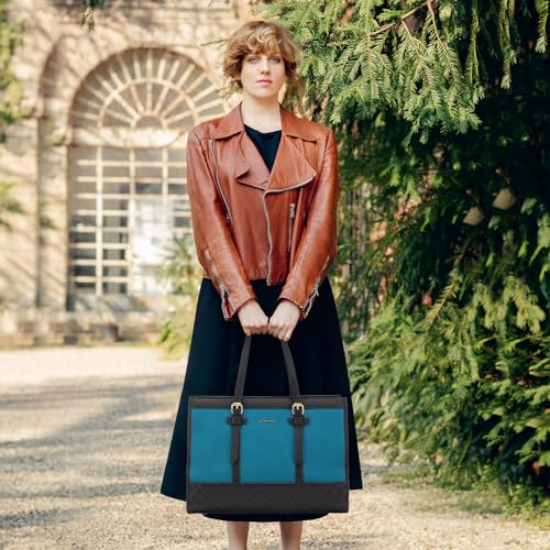 LOVEVOOK Laptop Bag for Women 15.6 inch Canvas Laptop Tote Bag, Large Capacity Work Bag with Clutch Purse, Computer Bag Office Business Briefcase, Casual Handbag for Travel College Teacher School - color: Dark Green, size: 15.6 inch