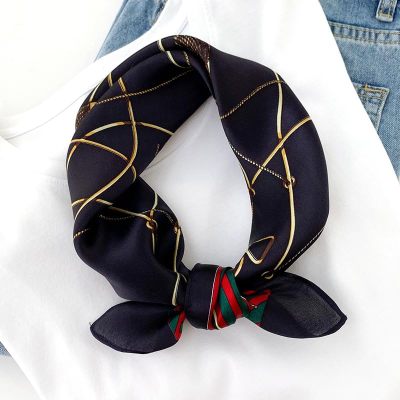 100% Mulberry Silk Neck Scarf - 21'' x 21'' Lightweight Neckerchief - Women Men Small Square Digital Printed Scarves - color: 130