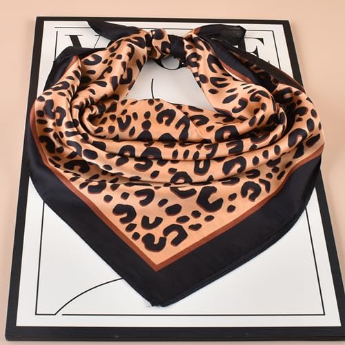 27.5 Inches Silk Head Scarf for Women Satin Hair Scarf Silk Wrap Neck Square Scarves Feeling Scarf Boho Headwear - color: Leopard Coffee