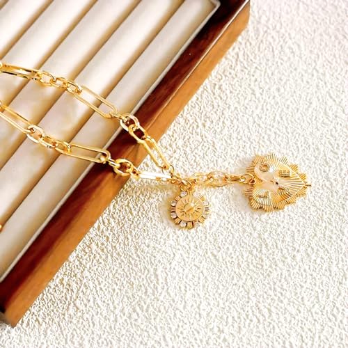 ORIGENCE Sun Heart Necklace for Women 18K Gold Plated Heart Pendant Necklace Chunky Chain Choker Necklaces Hip Hop Charm Necklaces Trendy Unisex Jewelry - style: 2Charm-Gold