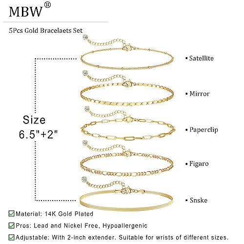 DEARMAY 14K Gold Plated Bracelets for Women, Jewelry Sets Cute Tennis Beaded Bracelets Cuban Link Paperclip Chain Dainty Bracelet Pack Gifts - color: BRACELET-M