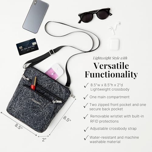 Baggallini Pocket Crossbody Bags for Women 8x8 Small Lightweight Durable Water-resistant Travel Purse W/Rfid - color: Black Velvet