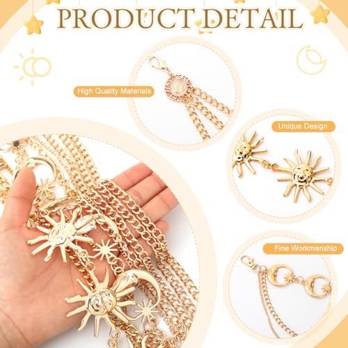 3Pcs Layered Waist Chains for Women Gold Multilayer Metal Adjustable Fashion Accessories Dress Hip Chain Belt - style: Boho Gold Sunflower