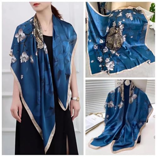XL 43 Inch Extra Large Square Scarf Fashion Scarves Silk Feeling Hair Scarf Wrapping Scarfs Night Sleeping Headscarf - color: Ba1036