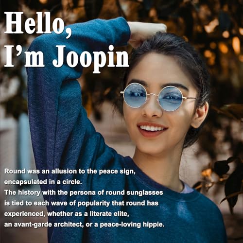 Joopin Retro Small Round Sunglasses Hippie Circle Sun Glasses Polarized UV400 Protection Metal Shades for Men Women - color: A04-golden Frame Tint Blue Lens