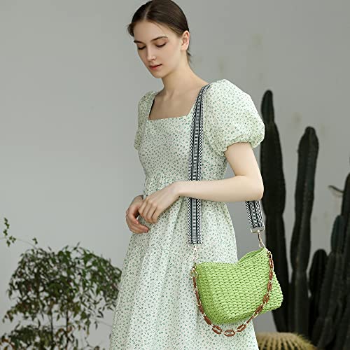 Herald Small Summer Crossbody Bags for Women, Beach Handmade Straw Woven Pocketbooks Handbag Shoulder Purse - color: Green