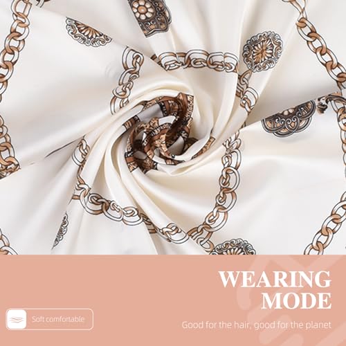 27.5 Inches Silk Head Scarf for Women Satin Hair Scarf Silk Wrap Neck Square Scarves Feeling Scarf Boho Headwear - color: White-leopard Print Chain