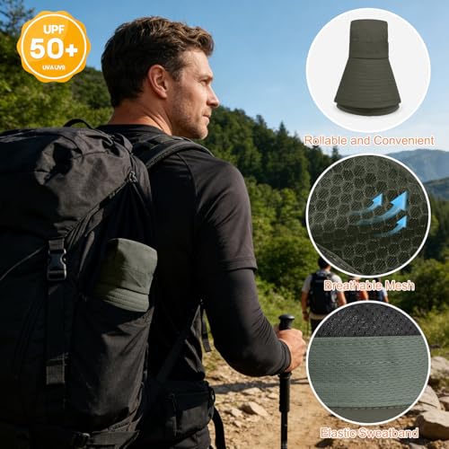 Sun Hat for Men Women UV Protection Wide Brim Fishing Hats Breathable UPF 50+ Boonie Bucket Hats Beach Safari Hiking Garden - color: 1 Pack Armygreen-1