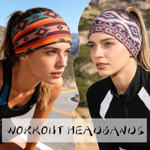 Acenail Wide Headbands Floral Turban Boho Headband Knotted Elastic Non Slip Hairbands Bohemian Vintage Printed Head Wraps Workout Yoga Hair Scarfs Fashion Hair Accessories for Women 4Pcs (Print) - color: Print