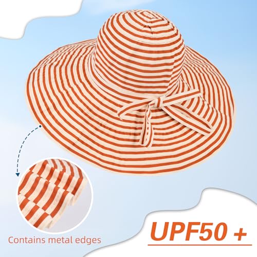 Sun Hat for Men Women UV Protection Wide Brim Fishing Hats Breathable UPF 50+ Boonie Bucket Hats Beach Safari Hiking Garden - color: Beige/Orange