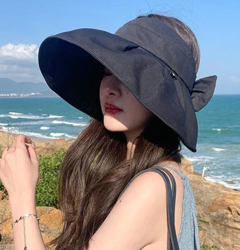 Sun Visor Hats for Women Wide Brim UPF 50+ Bucket Hats Summer Visor Caps Beach Hat Packable UV Protection Fishing Hiking Hat - color: Black