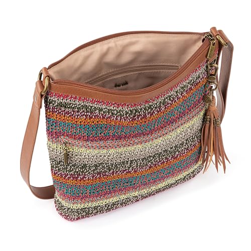 The Sak Lucia Crossbody Bag in Crochet, Convertible Purse with Adjustable Shoulder Strap - color: Sunset Stripe