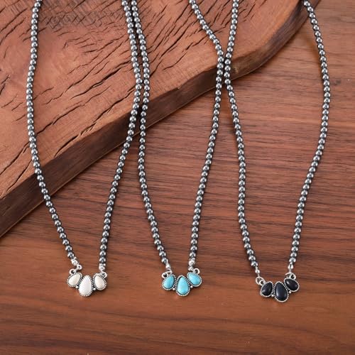 coadipress Navajo Pearl Necklace Western Jewelry for Women Boho Beaded Choker Necklaces Vintage Turquoise Pendant Cowgirl Necklace - style: Fan Black