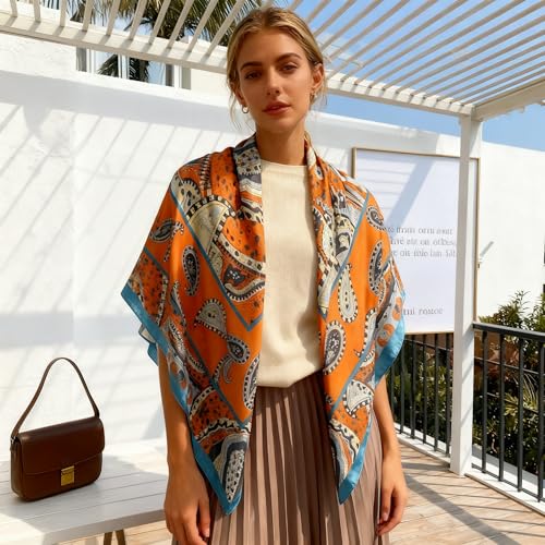 XL 43 Inch Extra Large Square Scarf Fashion Scarves Silk Feeling Hair Scarf Wrapping Scarfs Night Sleeping Headscarf - color: Ba1023